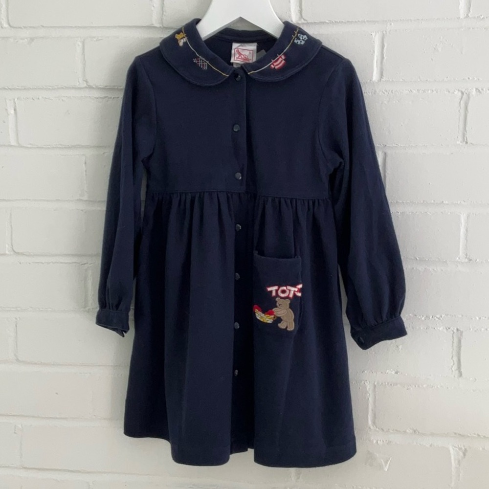 Girls Classic Buster Brown Navy Blue Dress With Embroidered Collar Size 5
